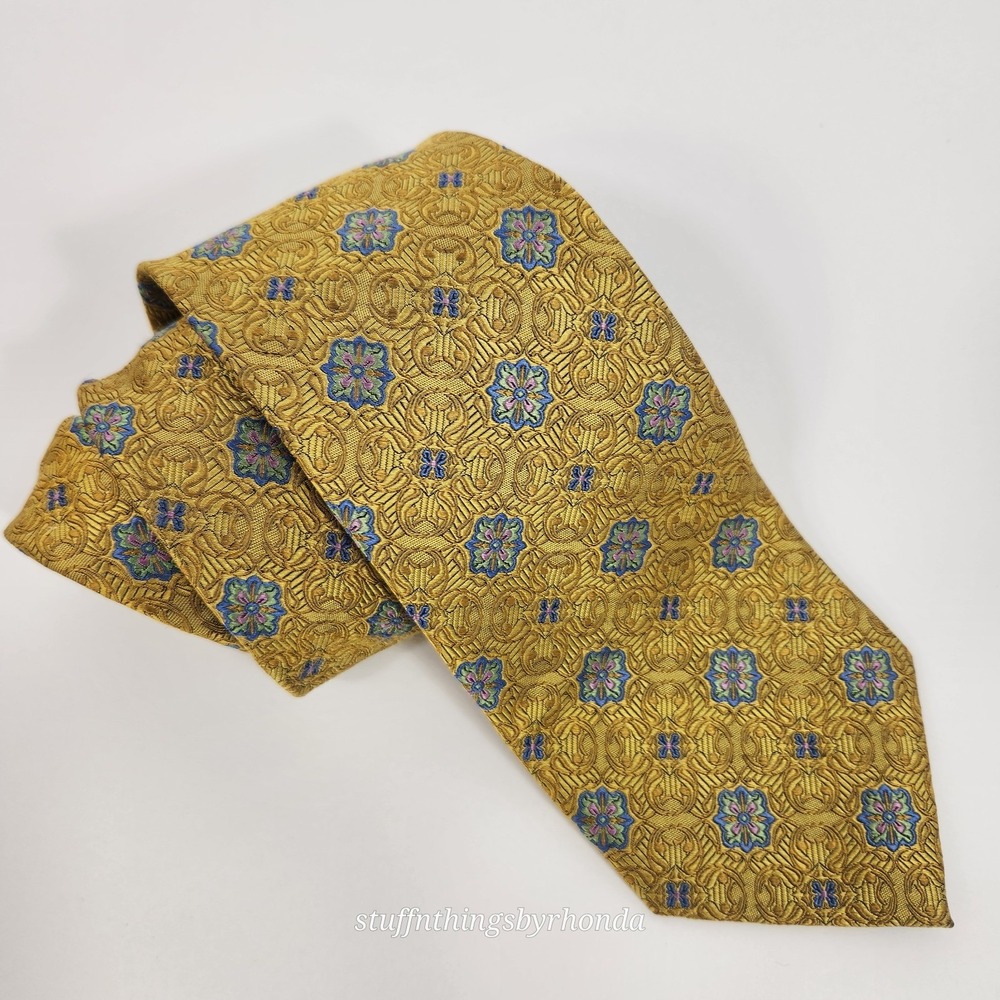 CM Gold‎ Series Men's Gold Tie Designed In Italy 100% Silk XLong Necktie 66"x3½"